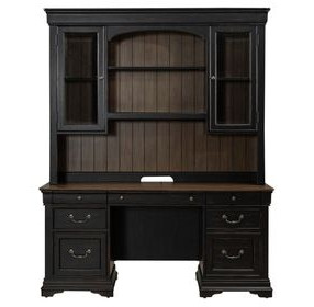 Meritage Aged Charcoal and Caramel 66" Credenza with LED in Hutch