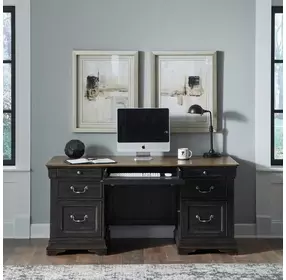 Vintner Hill Aged Charcoal and Caramel 66" Executive Home Office Set