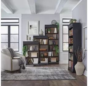 Vintner Hill Aged Charcoal and Caramel Stepped Bookcase Wall