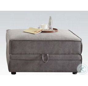 Bois Gray Velvet Storage Ottoman