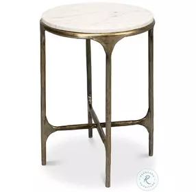 Gimlet White Marble And Brass Round End Table