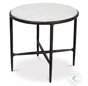 Dakor Distressed White Marble And Rustic Black Round Side Table