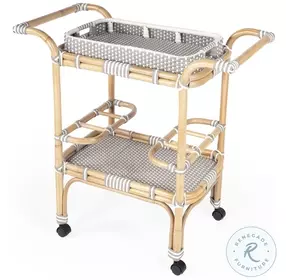 Selena Grey And White Rattan Bar Cart