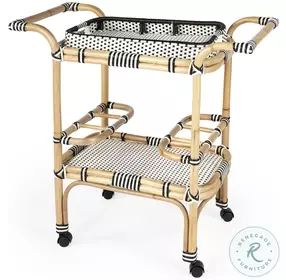 Selena Black And White Rattan Bar Cart
