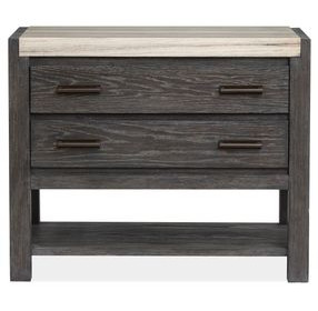 Plum Creek Ravenwood Black and White 2 Drawer Open Marble Top Nightstand with USB Charging
