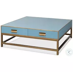 Gideon Chambray Blue And Gold Square Coffee Table