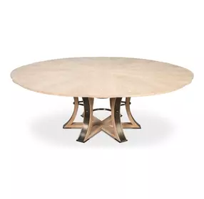 Tower Jupe Bleached Oak and Hammered Iron 86" Extendable Round Dining Table