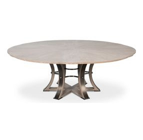 Tower Jupe Moonskin and Hammered Iron 86" Extendable Round Dining Table