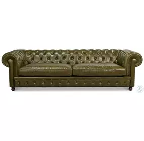 Savile Britian Green Leather 103" Sofa