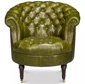 Bastian Britain Green Leather Upholstered Armchair