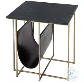 Stephanik Gold and Green Marble Top Magazine Side Table