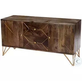 Alda Wood And Brass Metal Inlay Entertainment Console