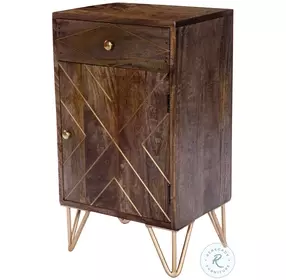 Alda Medium Brown Wood And Brass Inlay Chairside Chest