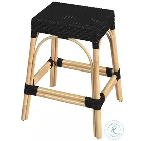 Tobias Distressed Black Rattan 24" Counter Height Stool