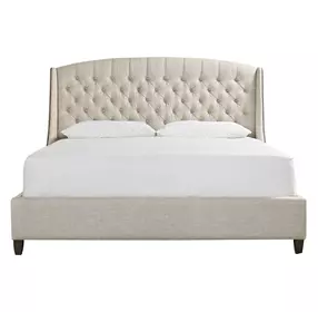 Curated Beige and Graphite Queen Upholstered Panel Halston Bed with Nailhead Trim
