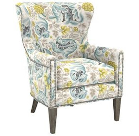 Avery Cream Upholstered Wing Chair with Nailhead Trim