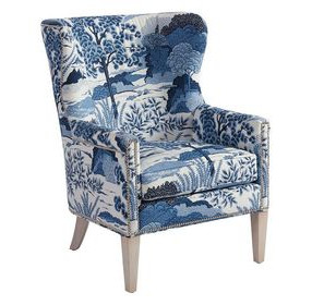 Avery Blue Upholstered Wing Chair with Nailhead Trim