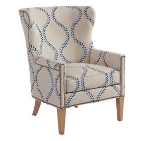 Avery Beige Upholstered Wing Chair with Nailhead Trim