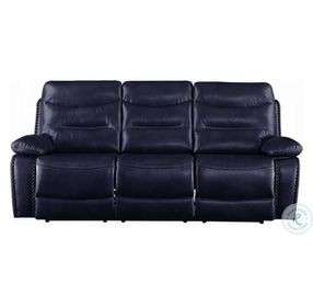 Aashi Navy Leather 90" Reclining Sofa