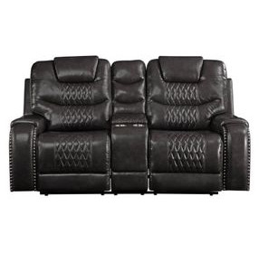 Braylon Magnetite 78" Reclining Loveseat with Console and Nailhead Trim