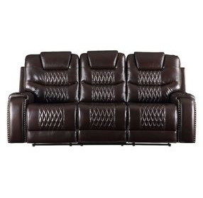 Braylon Brown 90" Reclining Sofa with Nailhead Trim