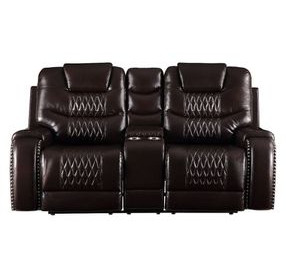 Braylon Brown 78" Reclining Loveseat with Console and Nailhead Trim