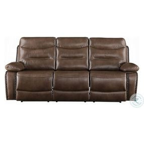 Aashi Brown Leather 90" Reclining Sofa