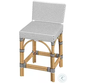 Serienna White And Black Dot Rattan Counter Height Stool
