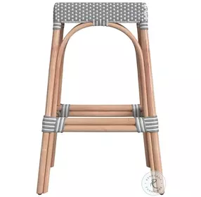 Tobias Gray And White Stripe Rattan Bar Stool