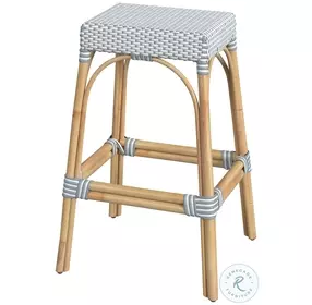 Tobias White And Sky Blue Dot Rattan Bar Stool