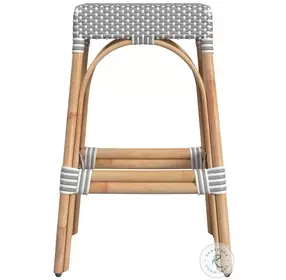 Tobias Gray And White Dot Rattan Bar Stool