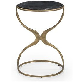 Hourglass Antique Brass and Black Round Marble Top Accent Table