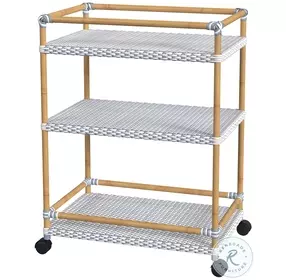 Tobias White and Sky Blue Dot Outdoor Bar Cart