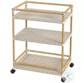 Tobias Beige and White 3 Tier Rattan Bar Cart