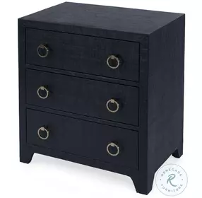Bar Harbor Dark Navy Raffia 3 Drawer Nightstand