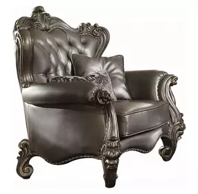 Versailles Silver Upholstered Accent Chair with Pillows and Nailhead Trim