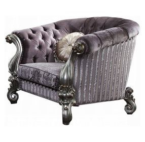 Versailles Brown Upholstered Accent Chair with Pillows and Nailhead Trim