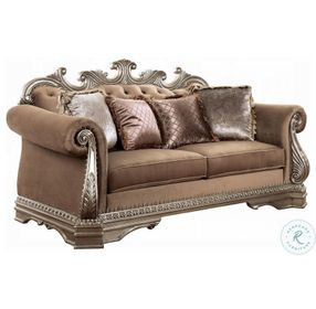 Northville Velvet and Antique Silver 78" Loveseat with 4 Pillows