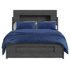 Darby Midnight Blue Full Storage Panel Bed with USB Charging and LED