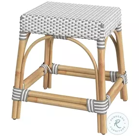 Robias White And Gray Dot Rattan Stool