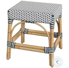 Robias White And Navy Dot Rattan Stool