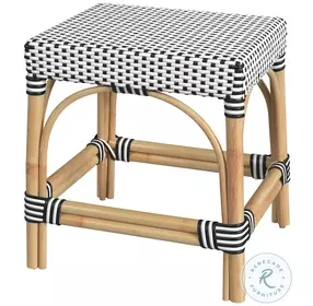 Robias White And Black Dot Rattan Stool