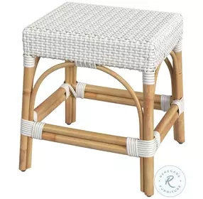 Robias Glossy White Rattan Stool