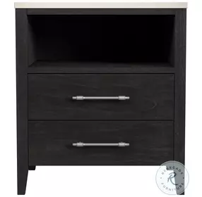 Mayfair Washed Black And Beige Marble 2 Drawer Nightstand