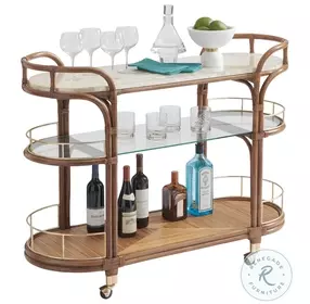 Palm Desert Sundrenched Sierra Toscana Rattan Mobile Bar Cart