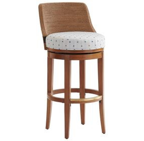 Palm Desert Kipton White and Blue Upholstered Bar Stool