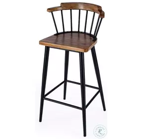 Merrick Natural Wood and Iron Spindle Bar Stool