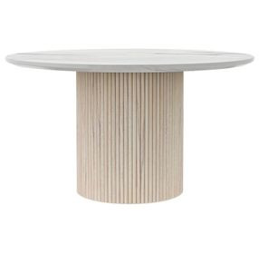 Reba Natural White Wash Quartz Top Round Dining Table