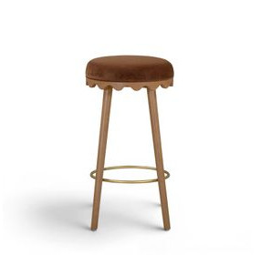 Oodle Bronze and Light Walnut Performance Vegan Mohair Upholstered Bar Stool