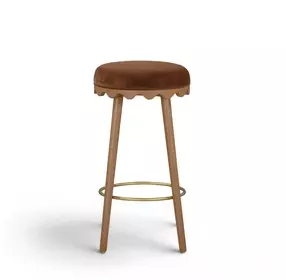 Oodle Bronze and Light Walnut Performance Vegan Mohair Upholstered Bar Stool